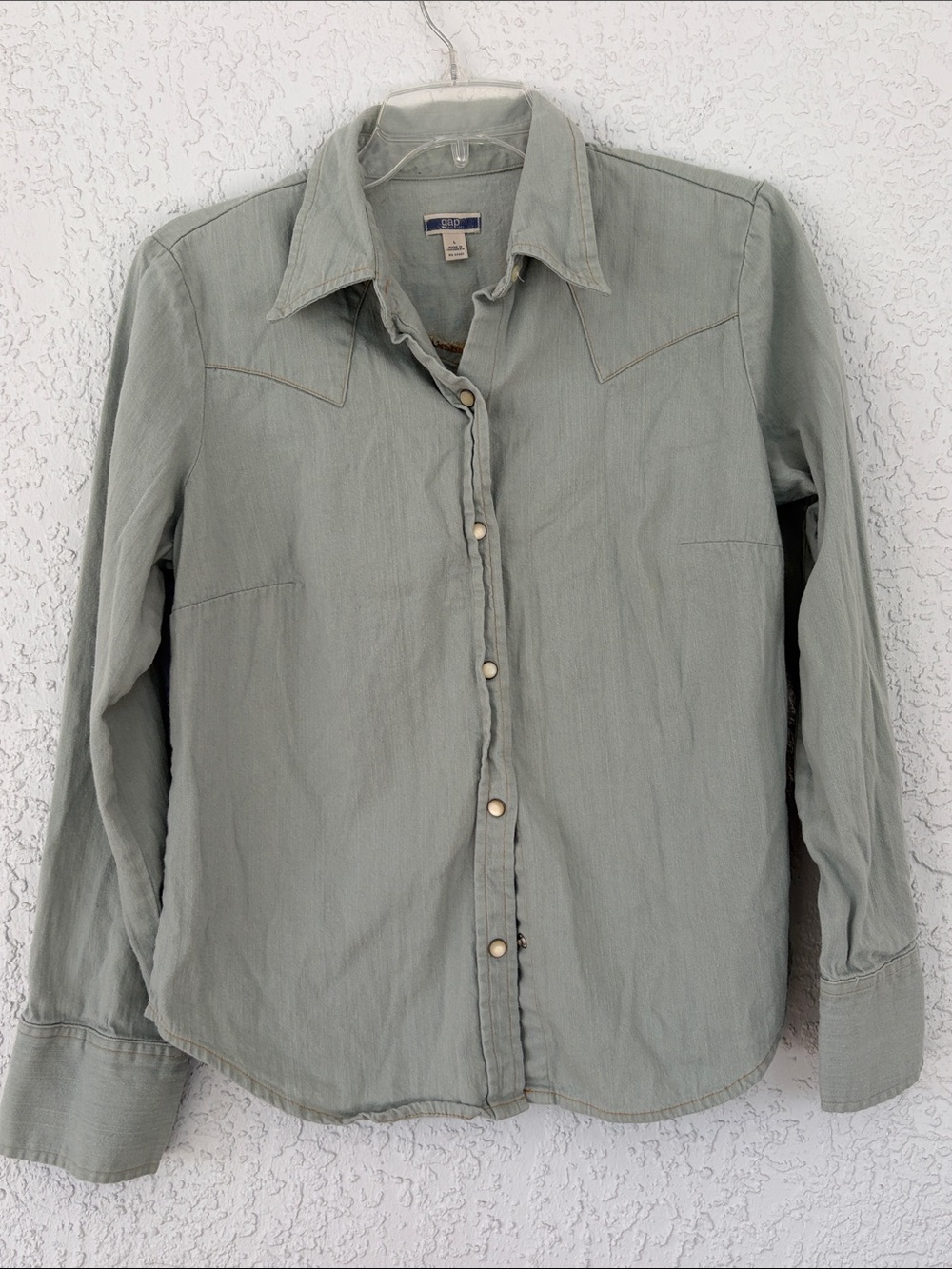 GAP Sage Green Casual Button-Down Shirt Jean shirt size L